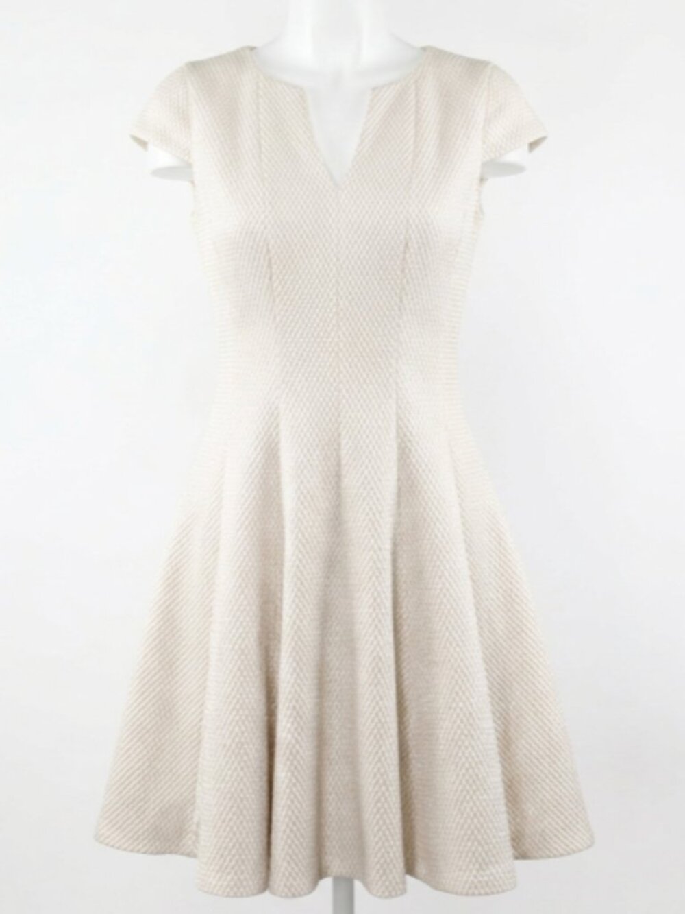 Julia Jordan Fit and Flare Dress Womens 2 Ivory Textured‎ Cap Sleeve Pockets NWT